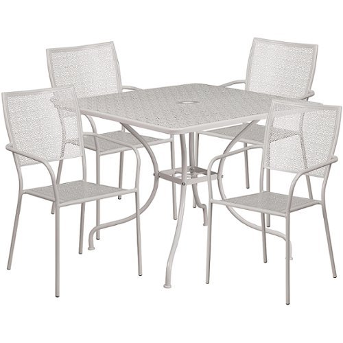 Flash Furniture - Oia Outdoor Square Contemporary Metal 5 Piece Patio Set - Light Gray