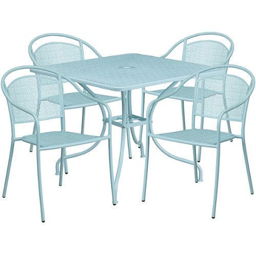 Flash Furniture - Oia Outdoor Square Contemporary Metal 5 Piece Patio Set - Sky Blue