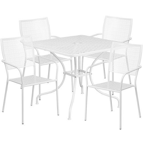 Flash Furniture - Oia Outdoor Square Contemporary Metal 5 Piece Patio Set - White