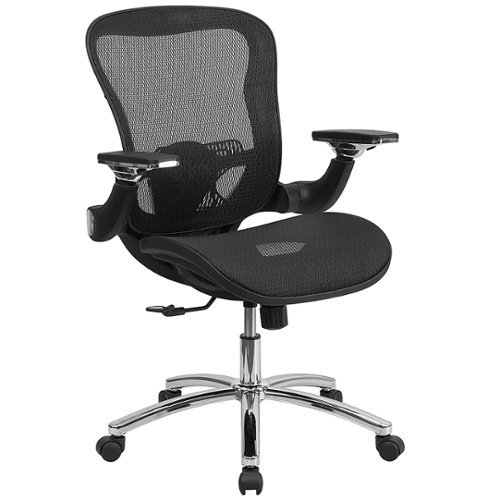 Flash Furniture - Sam Contemporary Mid-Back Mesh Chair with Synchro-Tilt & Height Adjustable Flip-Up Arms - Black