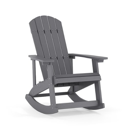 Flash Furniture - Savannah Adirondack Style Poly Resin Wood Rocking Chair for Indoor/Outdoor Use - Black - Light Gray