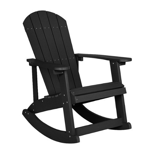 Flash Furniture - Savannah Adirondack Style Poly Resin Wood Rocking Chair for Indoor/Outdoor Use - Gray - Black