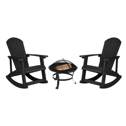 Flash Furniture - Savannah Rocking Patio Chairs and Fire Pit - Black