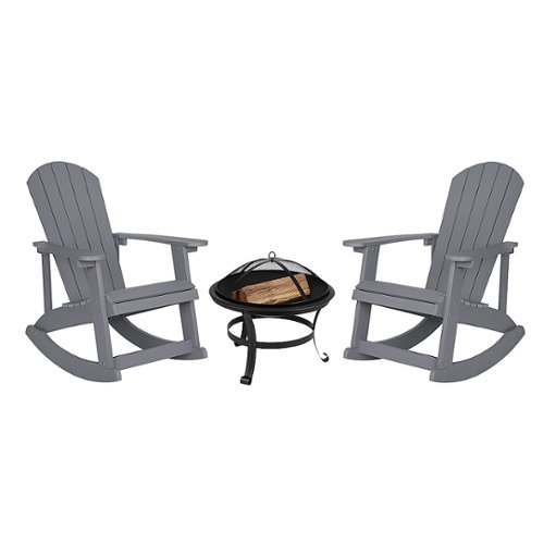 Flash Furniture - Savannah Rocking Patio Chairs and Fire Pit - Gray