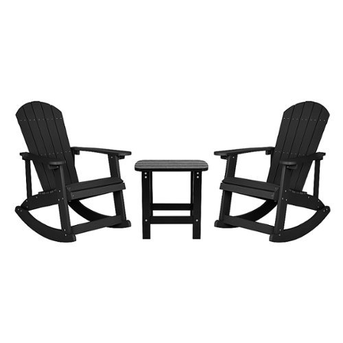 Flash Furniture - Savannah Set of 2 Poly Resin Adirondack Rocking Chairs with 1 Side Table in - Black