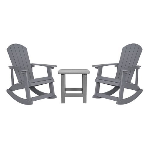 Flash Furniture - Savannah Set of 2 Poly Resin Adirondack Rocking Chairs with 1 Side Table in - Gray