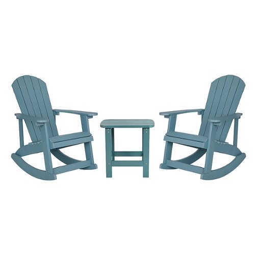 Flash Furniture - Savannah Set of 2 Poly Resin Adirondack Rocking Chairs with 1 Side Table in - Sea Foam