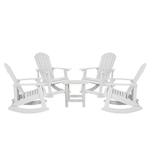 Flash Furniture - Savannah Set of 4 Poly Resin Adirondack Rocking Chairs with 1 Side Table in - White