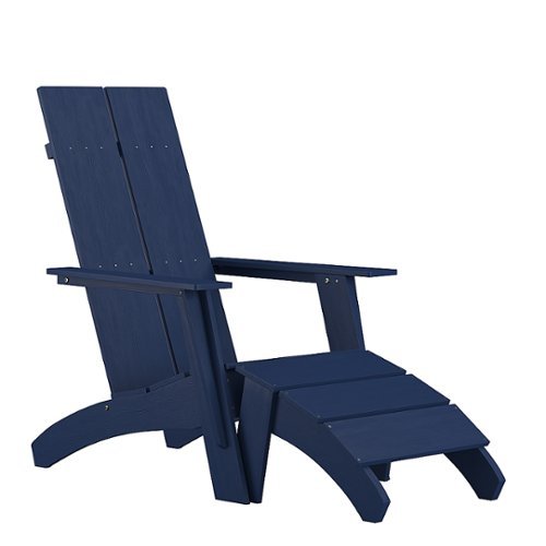 Flash Furniture - Sawyer Indoor/Outdoor Modern 2-Slat Adirondack Style Chair and Footrest in Blue - Navy