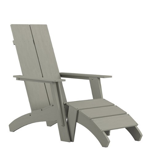 Flash Furniture - Sawyer Indoor/Outdoor Modern 2-Slat Adirondack Style Chair and Footrest in - Gray