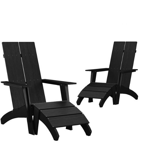 Flash Furniture - Sawyer Set of 2 Indoor/Outdoor 2-Slat Adirondack Style Chairs & Footrests in - Black