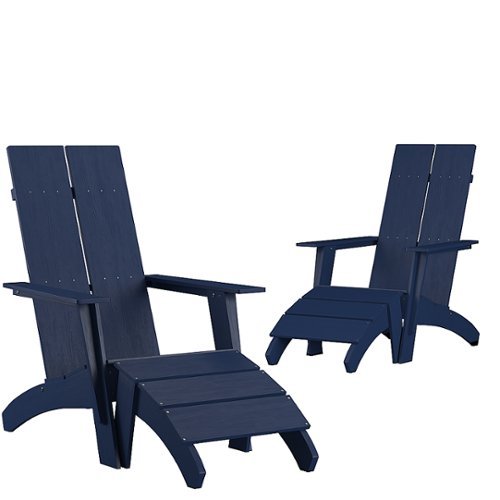 Flash Furniture - Sawyer Set of 2 Indoor/Outdoor 2-Slat Adirondack Style Chairs & Footrests in - Navy