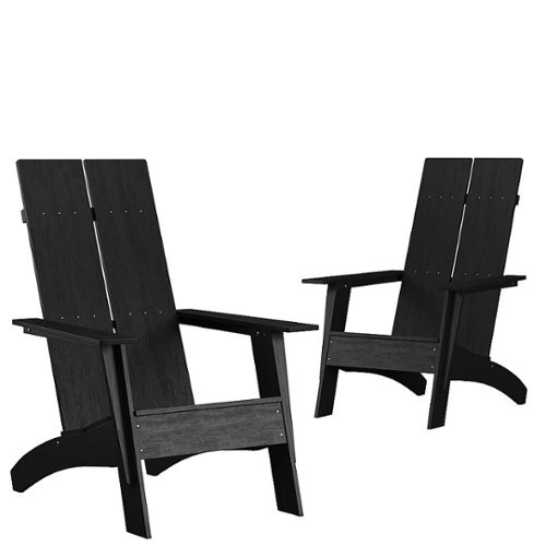 Flash Furniture - Sawyer Set of 2 Modern Dual Slat Back Indoor/Outdoor Adirondack Style Chairs - Black