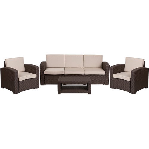 Flash Furniture - Seneca Outdoor Rectangle Contemporary Resin 4 Piece Patio Set - Chocolate Brown