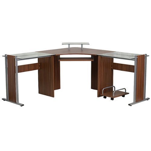 Flash Furniture - Singleton L Contemporary Glass Home Office Desk - Teakwood