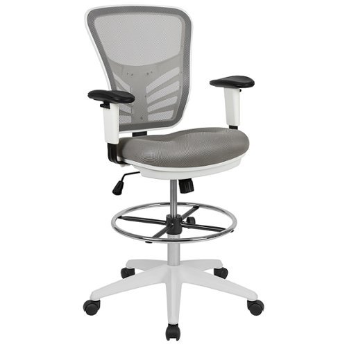 Flash Furniture - Tyler Contemporary Mesh Drafting Stool - Light Gray Mesh/White Frame