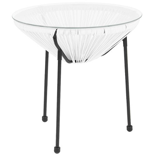 Flash Furniture - Valencia Round Contemporary Glass Rattan Table - White