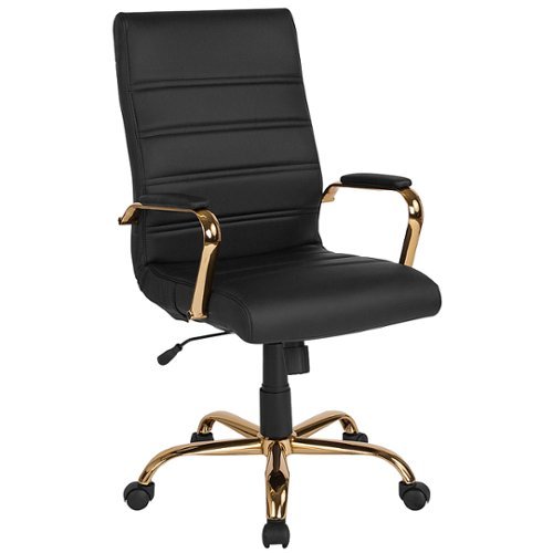 Flash Furniture - Whitney High Back Modern Leather/Faux Leather Executive Swivel Office Chair - Black LeatherSoft/Gold Frame