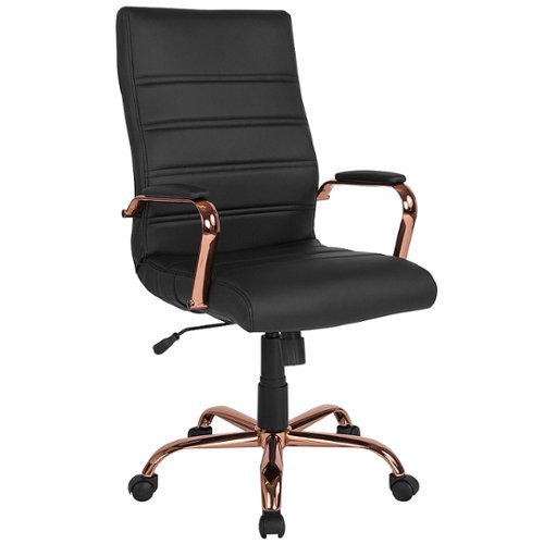 Flash Furniture - Whitney High Back Modern Leather/Faux Leather Executive Swivel Office Chair - Black LeatherSoft/Rose Gold Frame