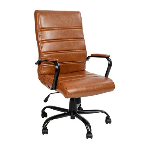 Flash Furniture - Whitney High Back Modern Leather/Faux Leather Executive Swivel Office Chair - Brown LeatherSoft/Black Frame