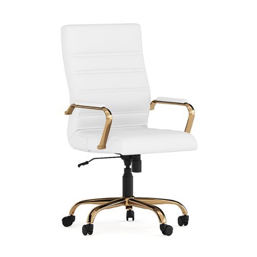 Flash Furniture - Whitney High Back Modern Leather/Faux Leather Executive Swivel Office Chair - White LeatherSoft/Gold Frame