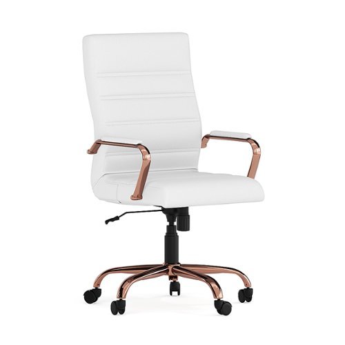 Flash Furniture - Whitney High Back Modern Leather/Faux Leather Executive Swivel Office Chair - White LeatherSoft/Rose Gold Frame