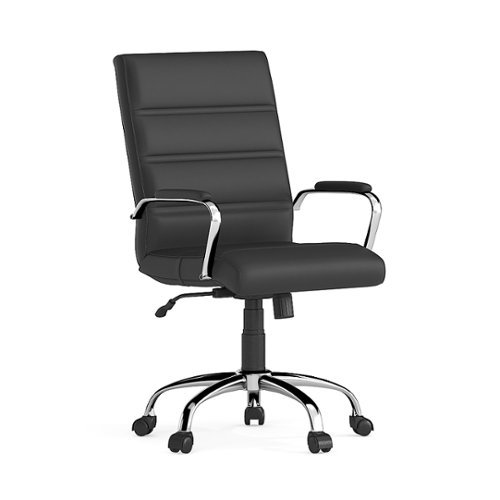 Flash Furniture - Whitney Mid-Back Modern Leather/Faux Leather Executive Swivel Office Chair - Black LeatherSoft/Chrome Frame