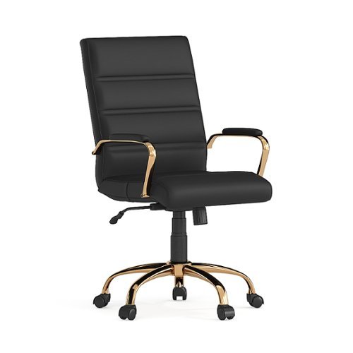 Flash Furniture - Whitney Mid-Back Modern Leather/Faux Leather Executive Swivel Office Chair - Black LeatherSoft/Gold Frame