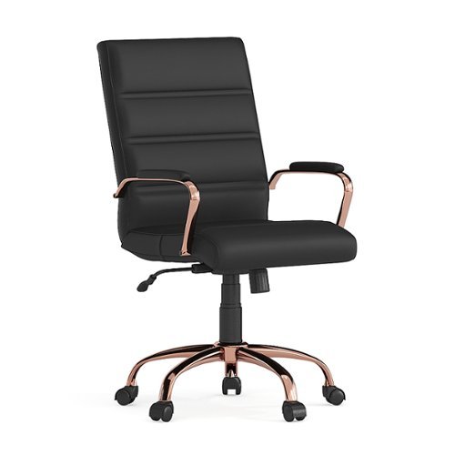 Flash Furniture - Whitney Mid-Back Modern Leather/Faux Leather Executive Swivel Office Chair - Black LeatherSoft/Rose Gold Frame