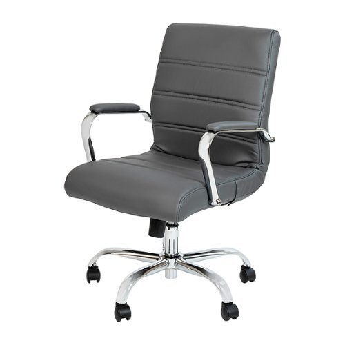 Flash Furniture - Whitney Mid-Back Modern Leather/Faux Leather Executive Swivel Office Chair - Gray LeatherSoft/Chrome Frame