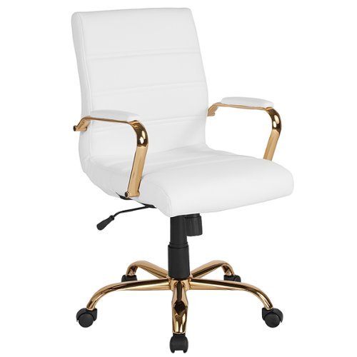 Flash Furniture - Whitney Mid-Back Modern Leather/Faux Leather Executive Swivel Office Chair - White LeatherSoft/Gold Frame