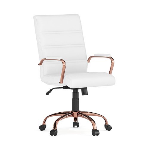 Flash Furniture - Whitney Mid-Back Modern Leather/Faux Leather Executive Swivel Office Chair - White LeatherSoft/Rose Gold Frame