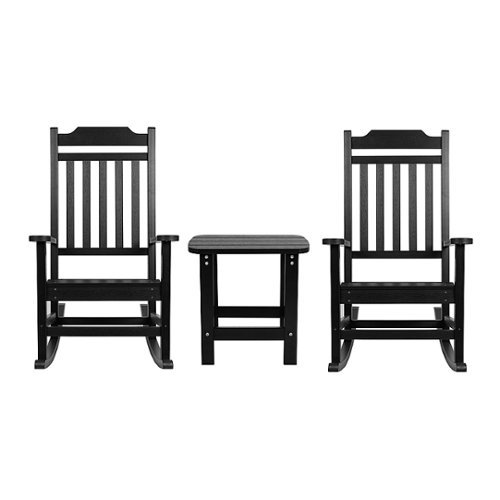 Flash Furniture - Winston Set of 2 Indoor/Outdoor Poly Resin Rocking Chairs with Side Table in - Black