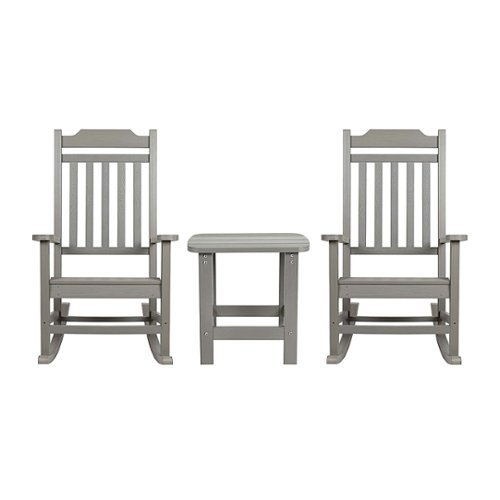 Flash Furniture - Winston Set of 2 Indoor/Outdoor Poly Resin Rocking Chairs with Side Table in - Gray