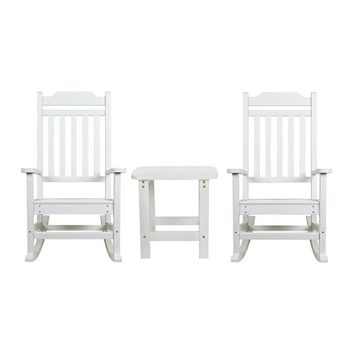 Flash Furniture - Winston Set of 2 Indoor/Outdoor Poly Resin Rocking Chairs with Side Table in - White