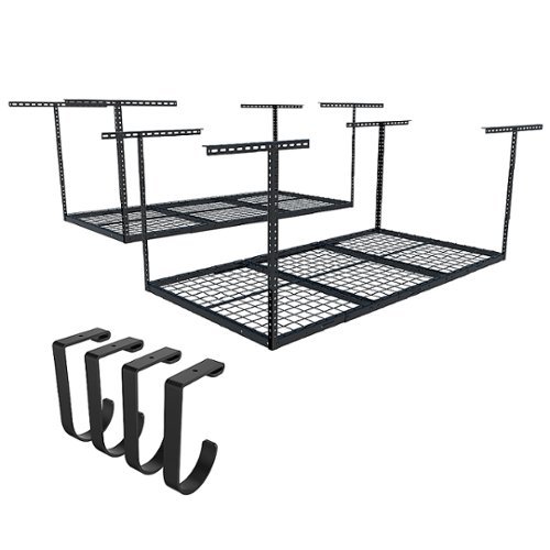 FlexiSpot - Fleximounts 3 x 6 Foot Overhead Garage Rack 2 Pack with 4 Hooks - Black