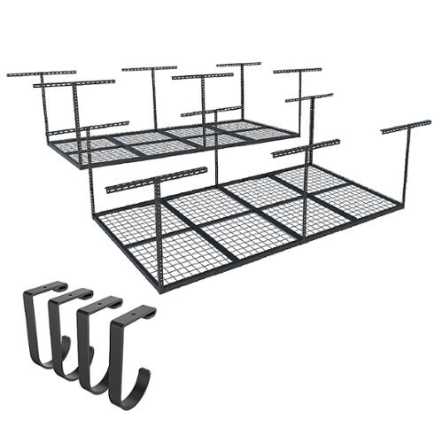 FlexiSpot - Fleximounts 4 x 8 Foot Overhead Garage Rack 2 Pack with 4 Hooks - Black