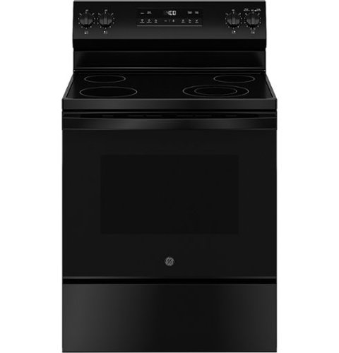 GE - 5.3 Cu. Ft. Freestanding Electric Range with Steam Cleaning and 4 Burner Radiant Cooktop - Black