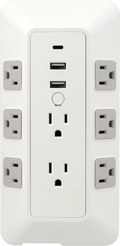 GE 8 Grounded Outlets 2 USB-A Ports 1 USB-C Port Wall Tap Fireproof 2,000 Joules Surge Protector - White/Gray