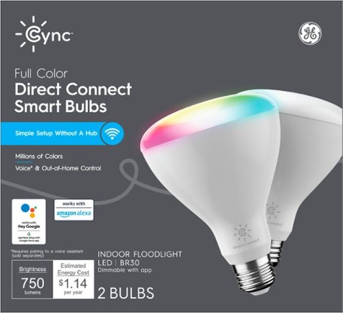 GE - Cync Direct Connect Light Bulbs(2 BR30 LED Color Changing Light Bulbs), 65W Replacement - Full Color