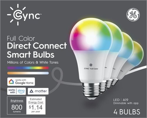 GE - Cync Direct Connect Matter Light Bulbs (4 A19 LED Color Changing Light Bulbs) - Full Color