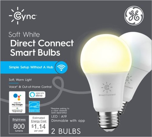 GE - Cync Smart Direct Connect Light Bulbs (2 A19 Smart LED Light Bulbs), 60W Replacement - Soft White