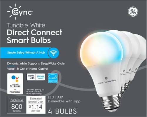 GE - Cync Smart Direct Connect Light Bulbs (4 A19 Smart LED Light Bulbs), 60W Replacement - Tunable White