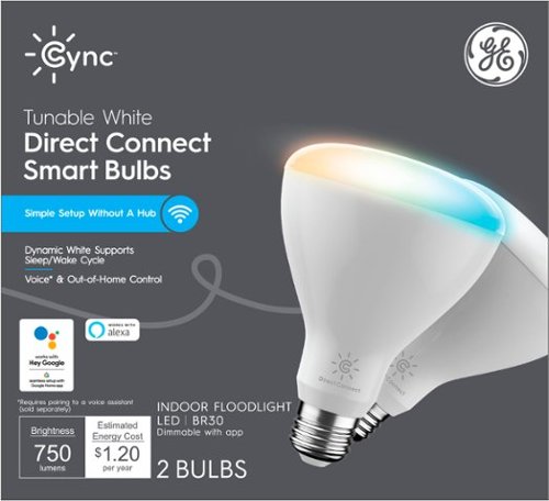 GE - Cync Smart Direct Connect Light Bulbs(2 BR30 Smart LED Light Bulbs), 65W Replacement - Tunable White