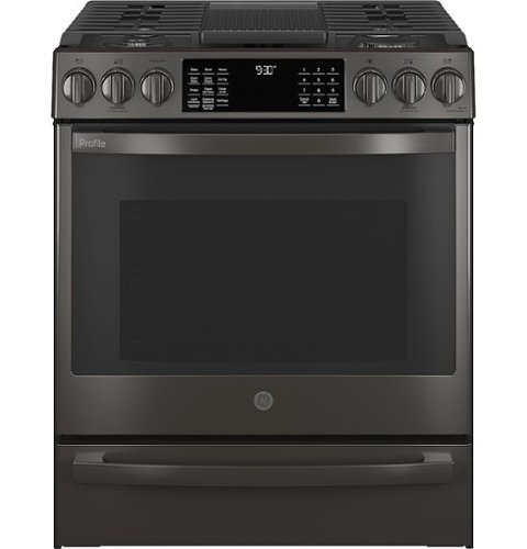 GE Profile - 5.6 Cu. Ft. Slide-In Gas True Convection Range with Built-In WiFi and Hot Air Frying - Black Stainless Steel