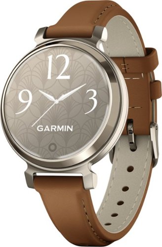 Garmin - Lily 2 Classic Smartwatch 34 mm Anodized Aluminum - Cream Gold with Tan Leather Band