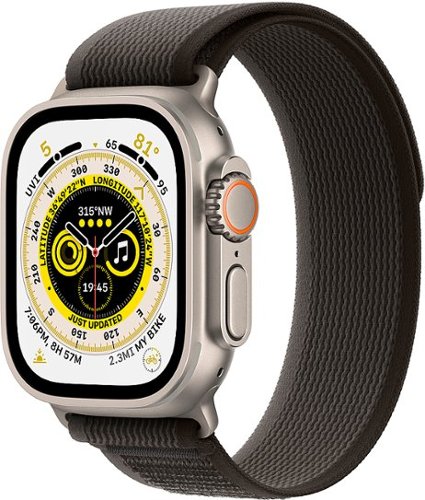 Geek Squad Certified Refurbished Apple Watch Ultra (GPS + Cellular) 49mm Titanium Case with Black/Gray Trail Loop - M/L - Titanium