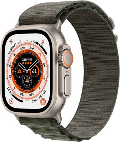 Geek Squad Certified Refurbished Apple Watch Ultra (GPS + Cellular) 49mm Titanium Case with Green Alpine Loop - Medium - Titanium