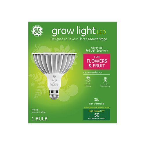 General Electric - GE Grow LED 30-Watt PAR38 for Indoor Plants, Red Reproductive Spectrum for Flowering and Fruiting - White