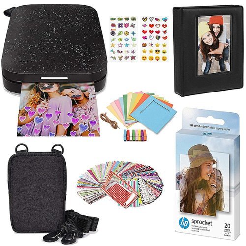 HP - Sprocket Portable Photo Printer Gift Bundle with 2"x3" Zink Photo Paper, Deluxe Case, Album & More! - Black